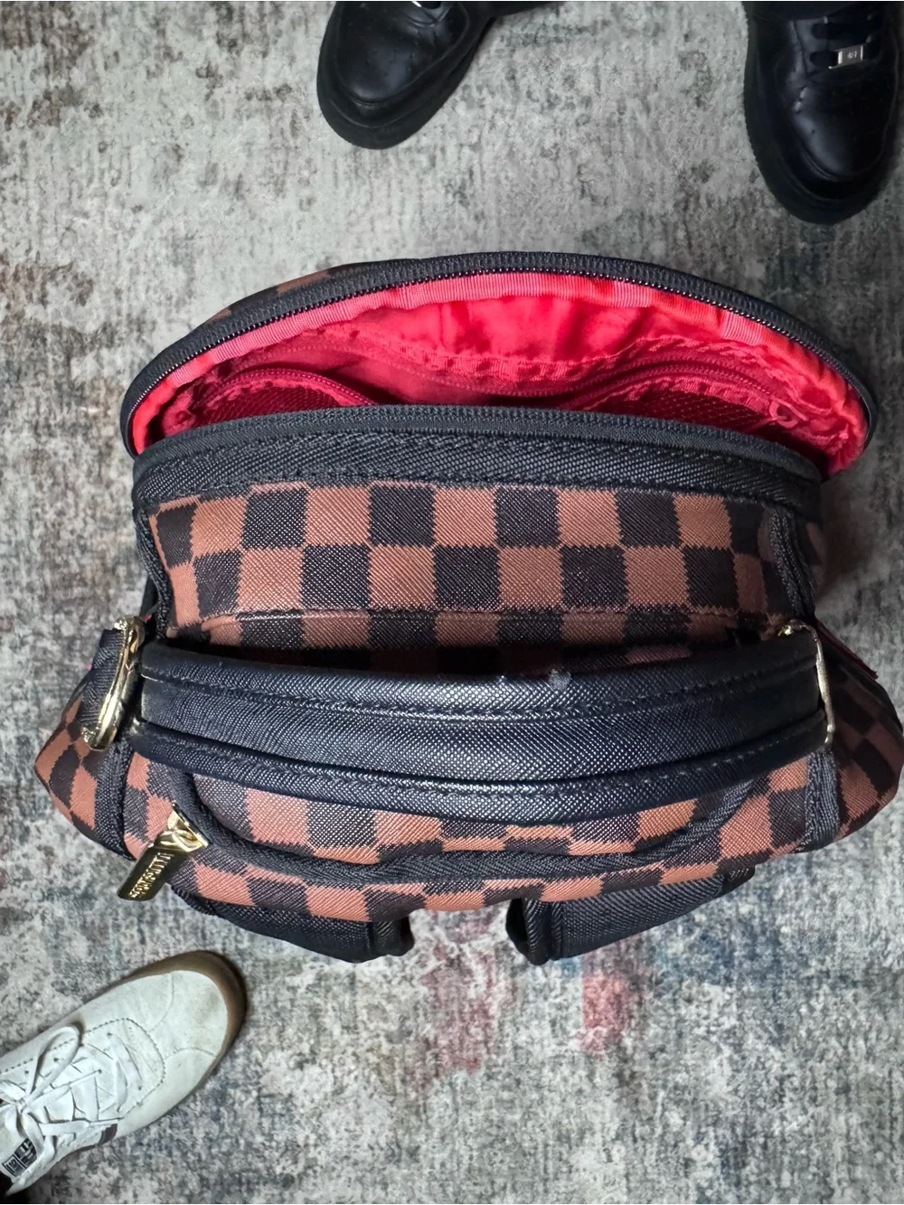 Sprayground Brown/Black/Red Checkerboard Shark Backpack